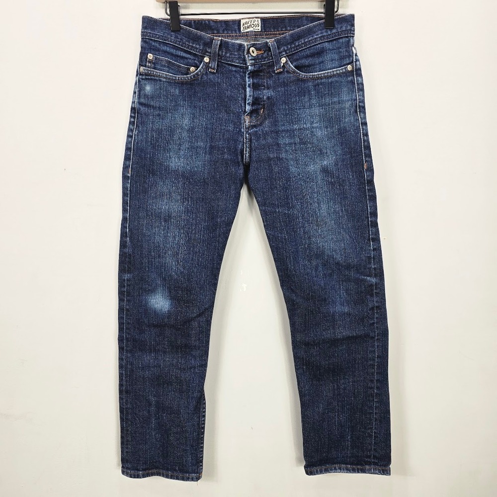 Naked & Famous Selvedge Jeans Mens 31x27 Blue Dark Wash Straight Leg Denim